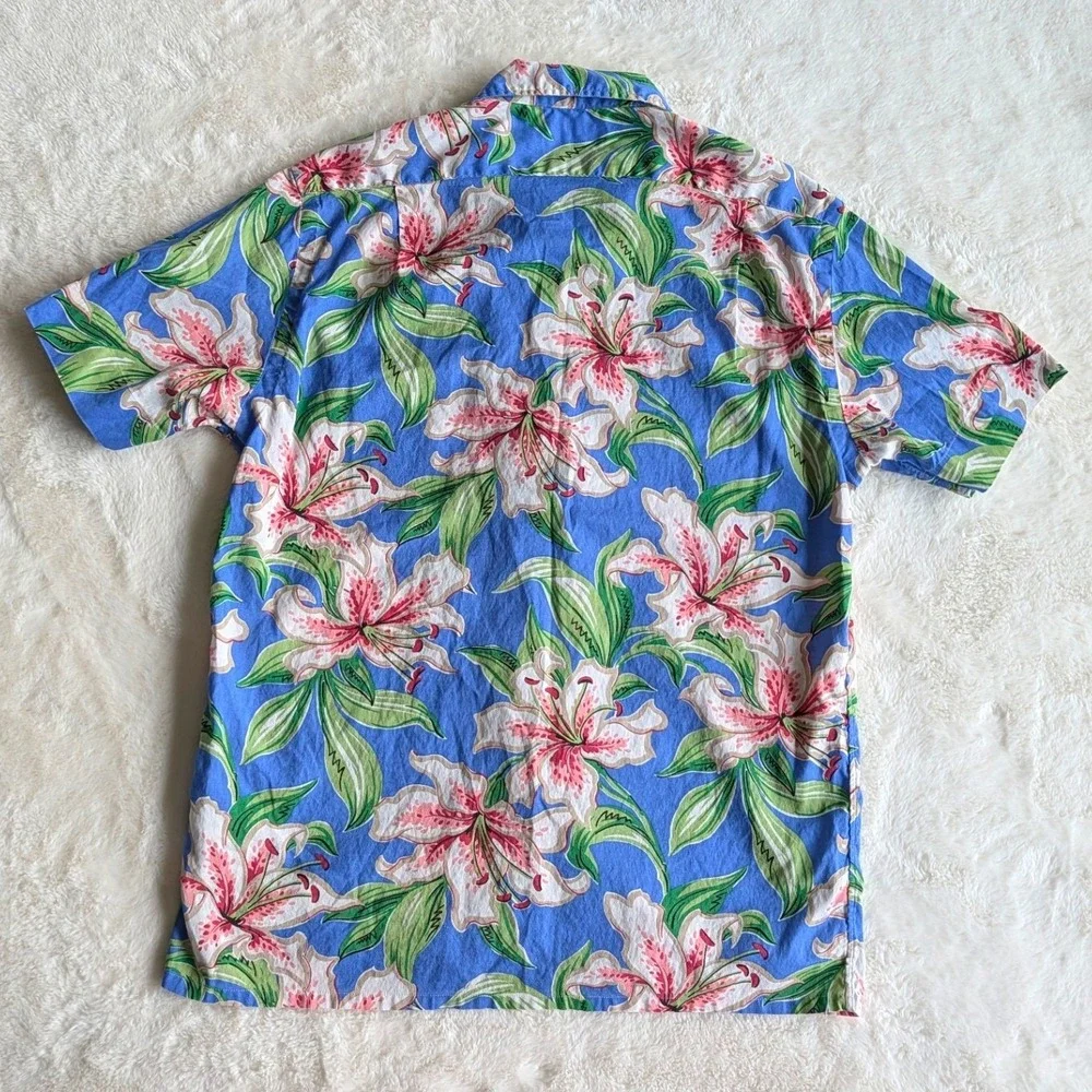 Polo Ralph Lauren Camp Short Sleeve Shirt Blue Floral Lily Cotton Men's Small
